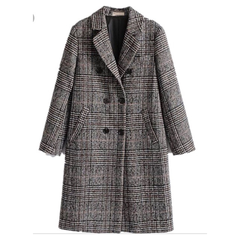 Express Wool Houndstooth Black White Long Coat